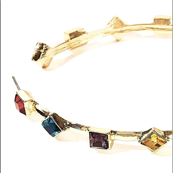 Gold 18K GP Multicolored Gemstone Cuff Hoop Earrings - Picture 9 of 12